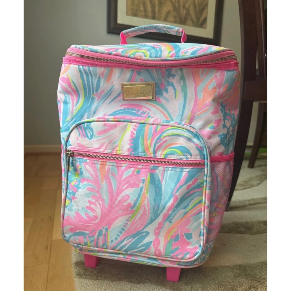 Lilly Pulitzer Pink Blue Floral Rolling Cooler Bag Insulated Travel Beach Tote
